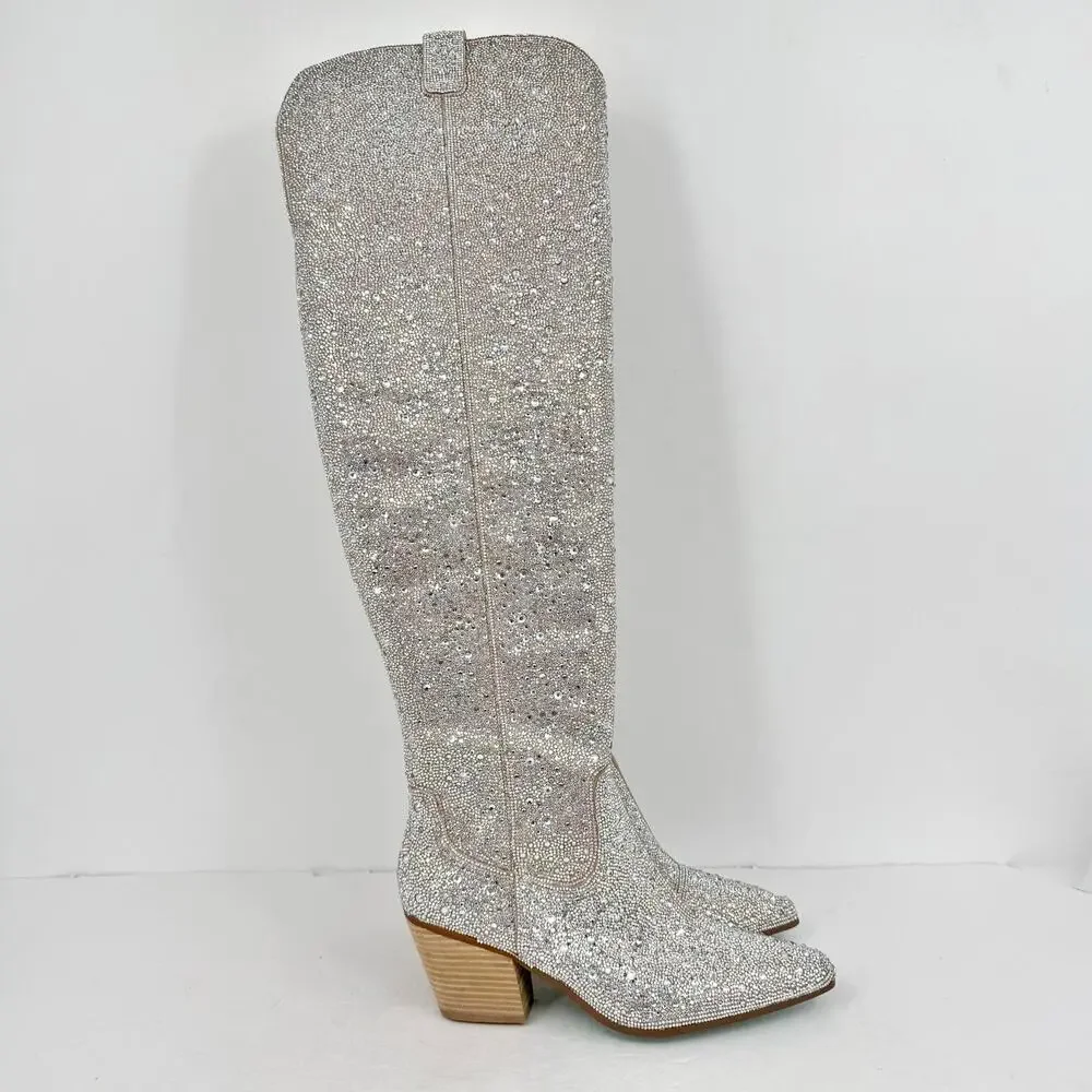 Betsey Johnson Womens Rodeo Over the Knee Boot US 11 Multicolor Rhinestone NWOB